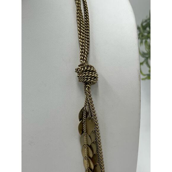 Kenneth Cole Antique Gold Tone Layered Leaf Multi Strand Necklace - Picture 2 of 8
